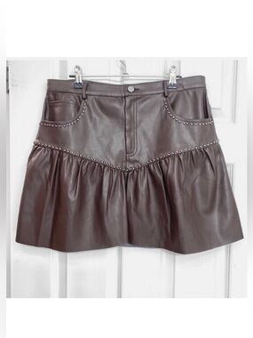 NWT - SAYLOR Chocolate Brown Faux Leather Pippi Skirt w/ Stud Accents